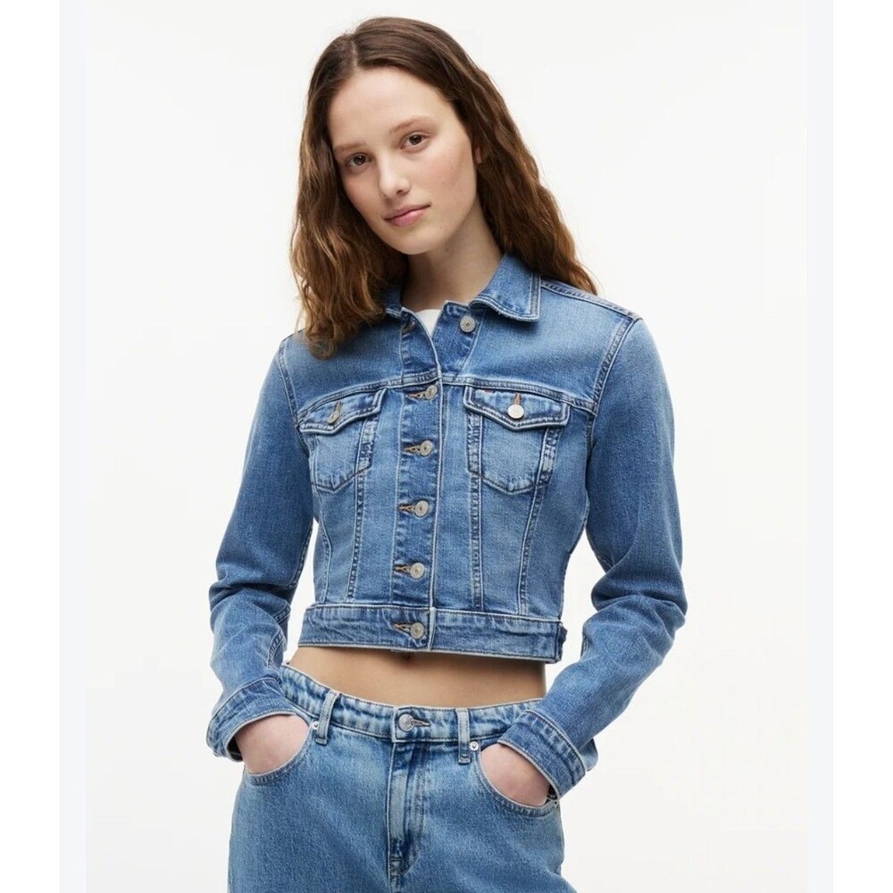Marezzi  Button Up Denim Crop Blue Jean Jacket Size S